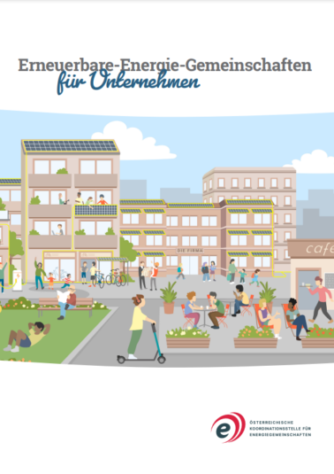 Deckblatt der Broschüre Erneuerbare-Energie-Gemeinschaften für Unternehmen