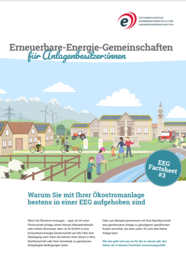 Deckblatt der Broschüre Erneuerbare-Energie-Gemeinschaften für Anlagenbesitzer:innen