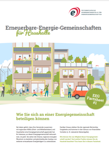 Deckblatt von dem Factsheet Erneuerbare-Energie-Gemeinschaften für Haushalte